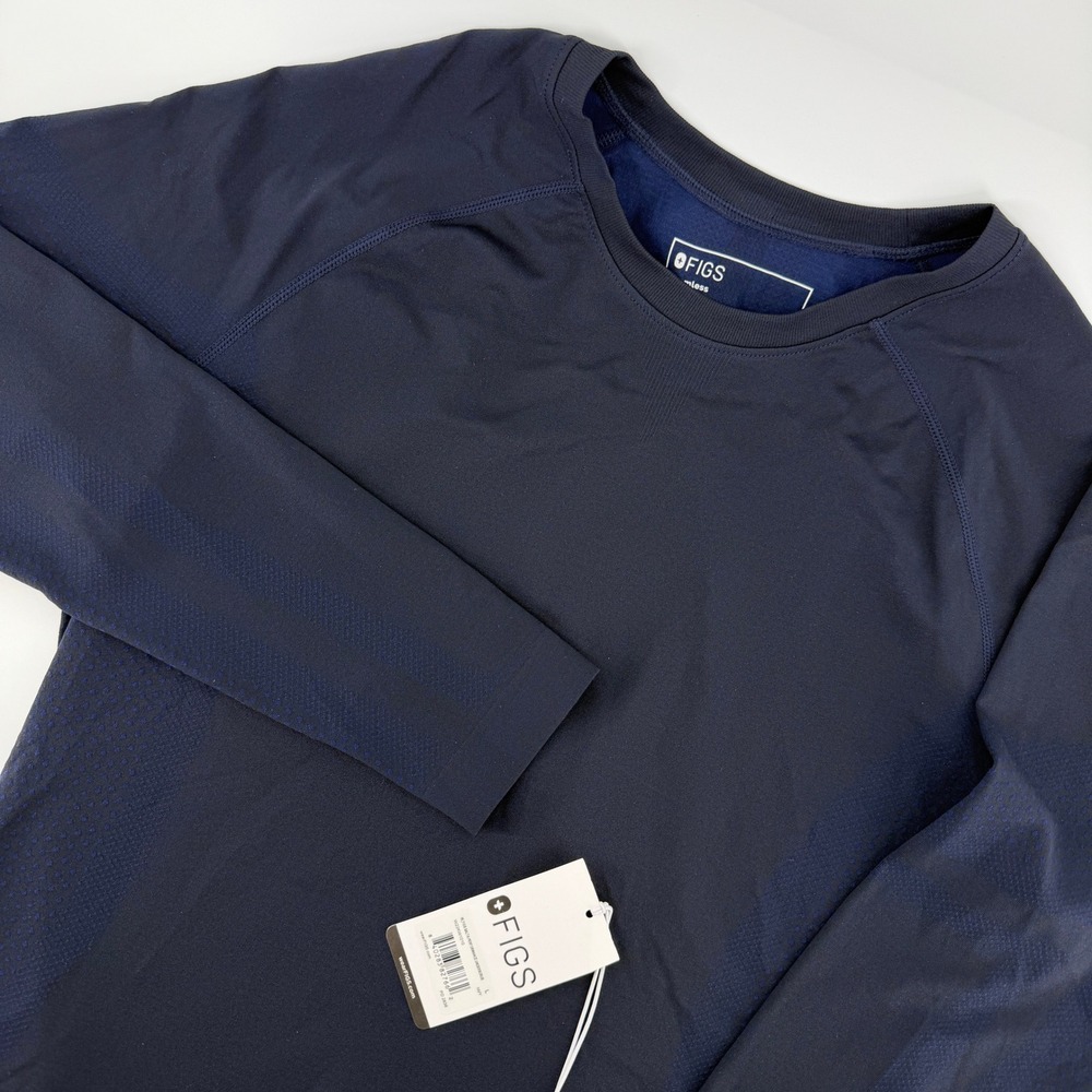 NWT FIGS Salta Performance Underscrub Womens L Navy Blue Seamless Long Sleeve